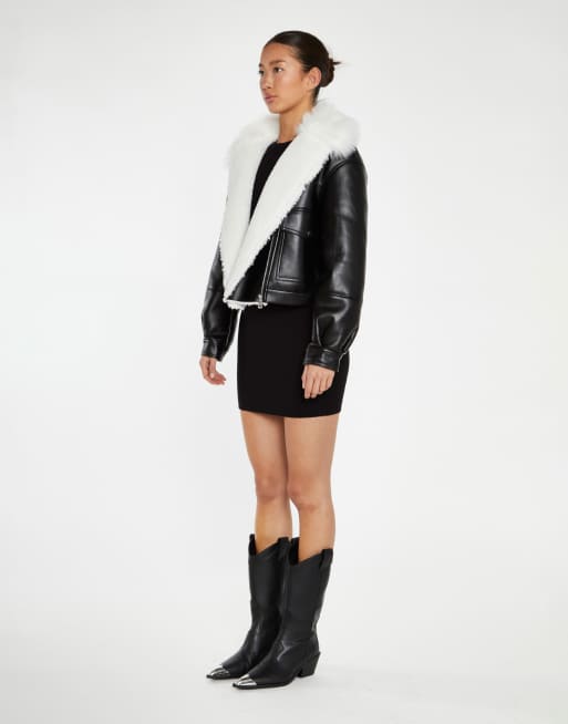 Glamorous Faux-fur pu jacket in black white, 3 of 4