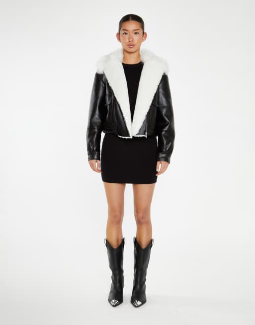 Glamorous Faux-fur pu jacket in black white, 4 of 4