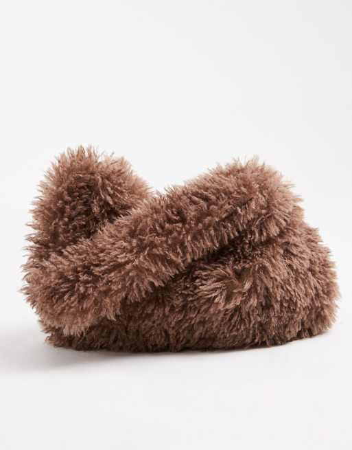 Glamorous faux fur slouchy shoulder bag in brown , 2 of 4