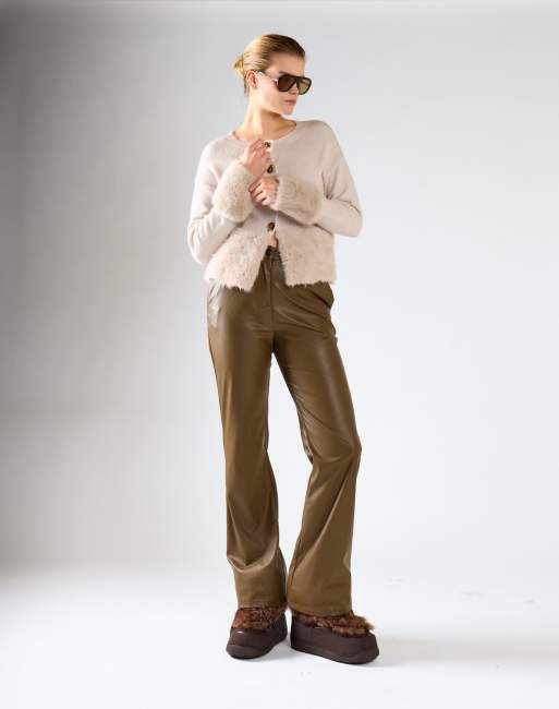 Glamorous Faux fur trim button front cardigan in bone, 2 of 4