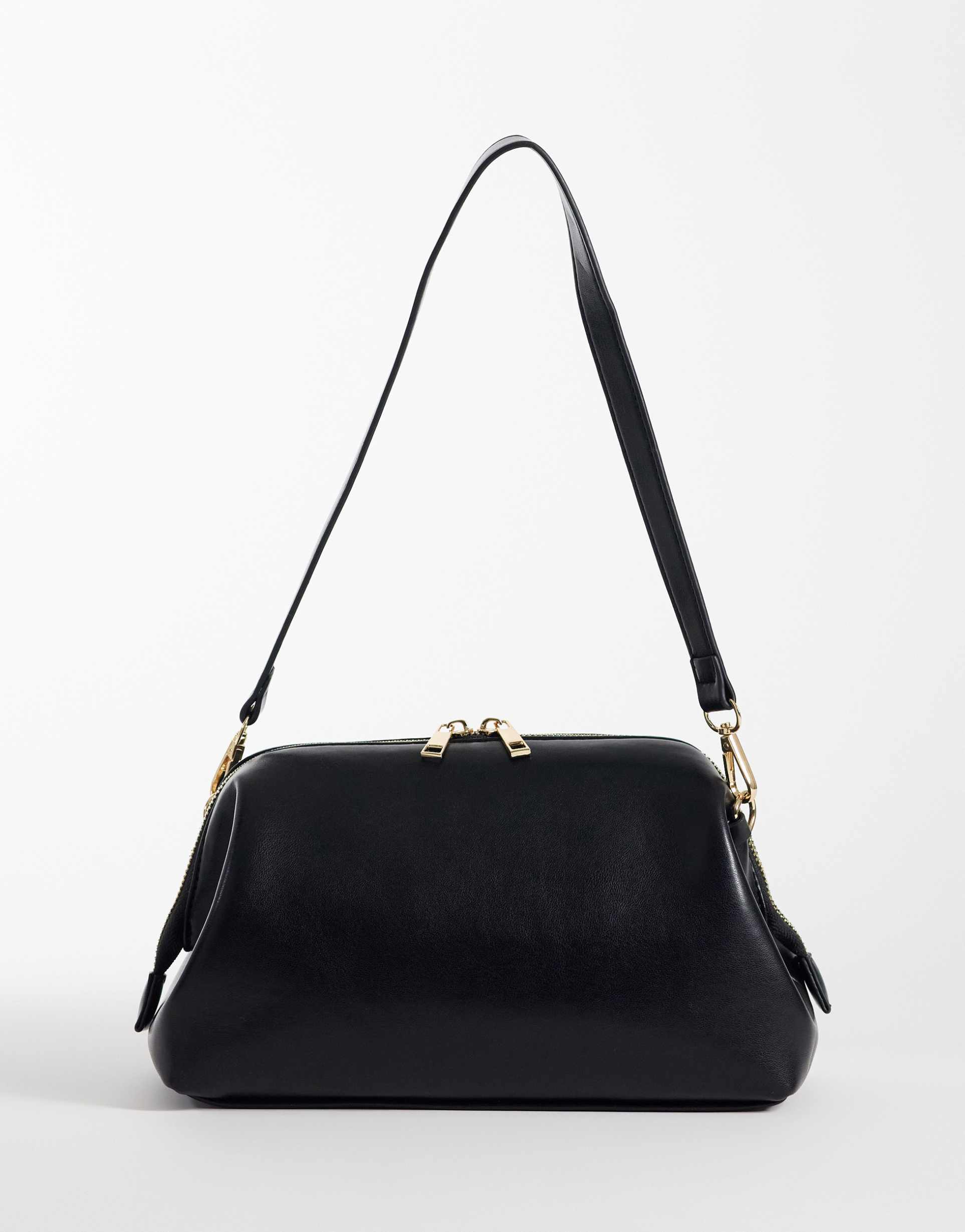 glamorous faux leather shoulder bag in black