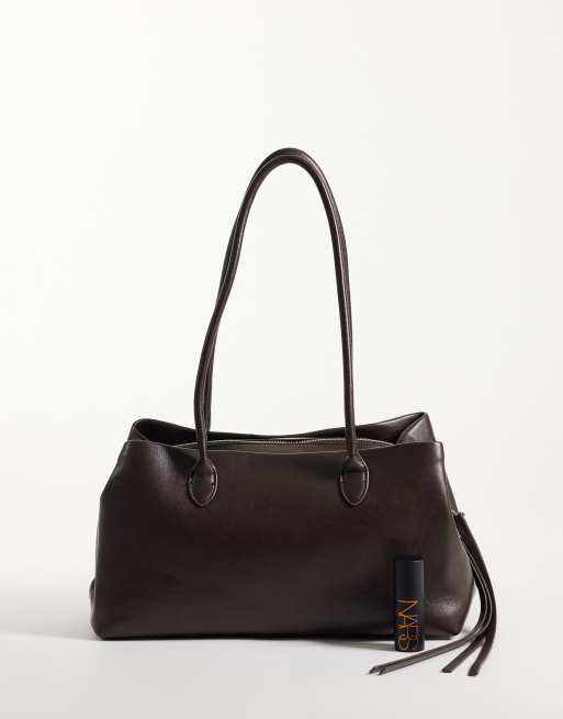 Glamorous faux leather structured bag in dark brown, 2 of 4