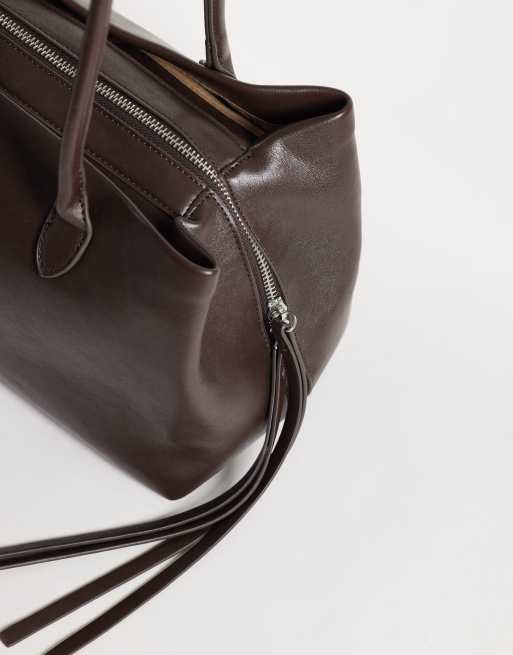 Glamorous faux leather structured bag in dark brown, 3 of 4