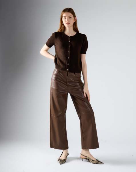 Glamorous Faux leather wide leg pants in brown pu - view 1
