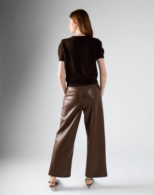 Glamorous Faux leather wide leg pants in brown pu, 4 of 4