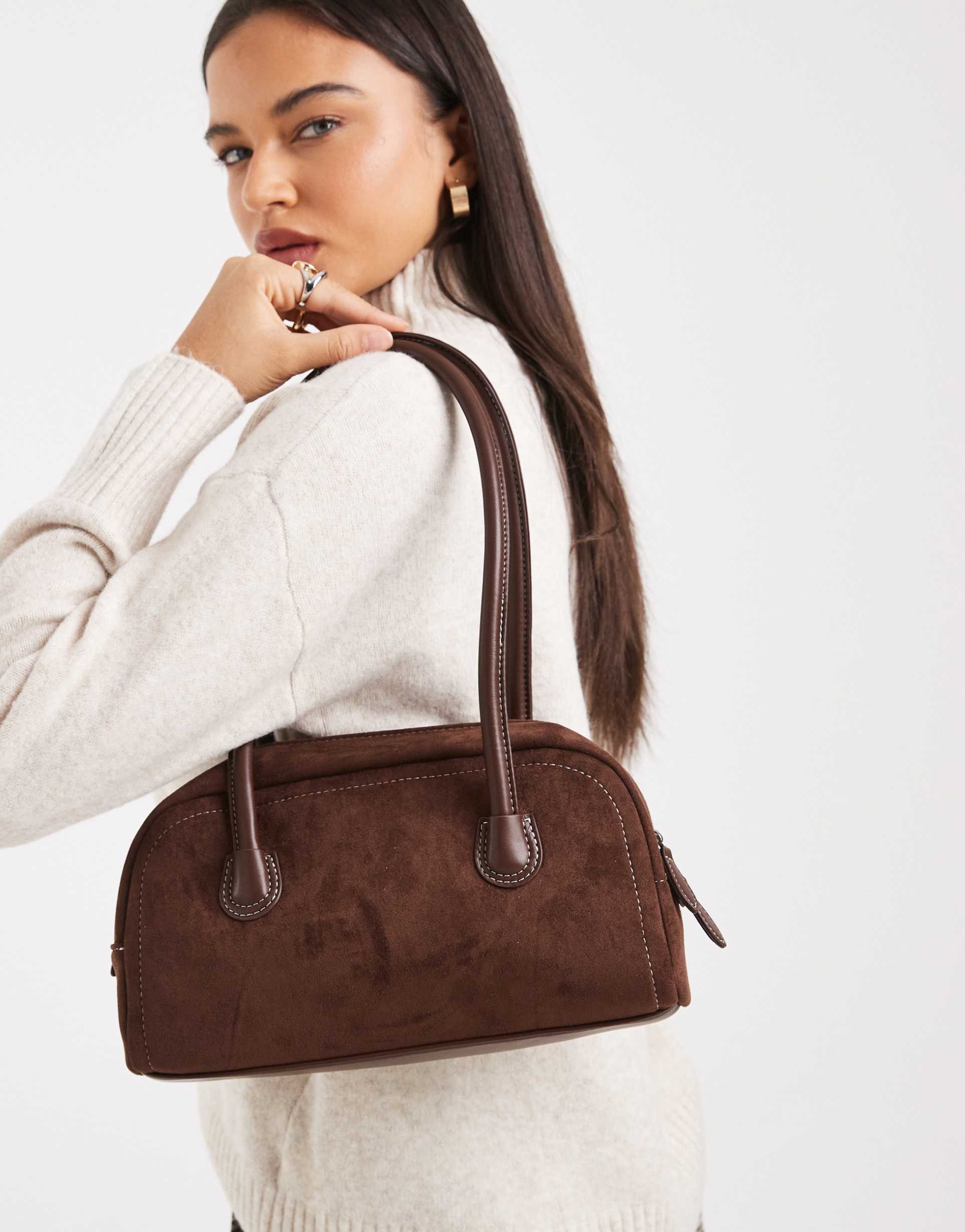 glamorous faux suede clean shoulder bag in brown