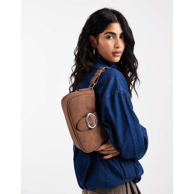Glamorous faux suede mini shoulder bag with metal buckle detailing