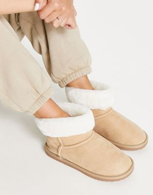 Glamorous Faux Suede Slipper Boots In Latte-white