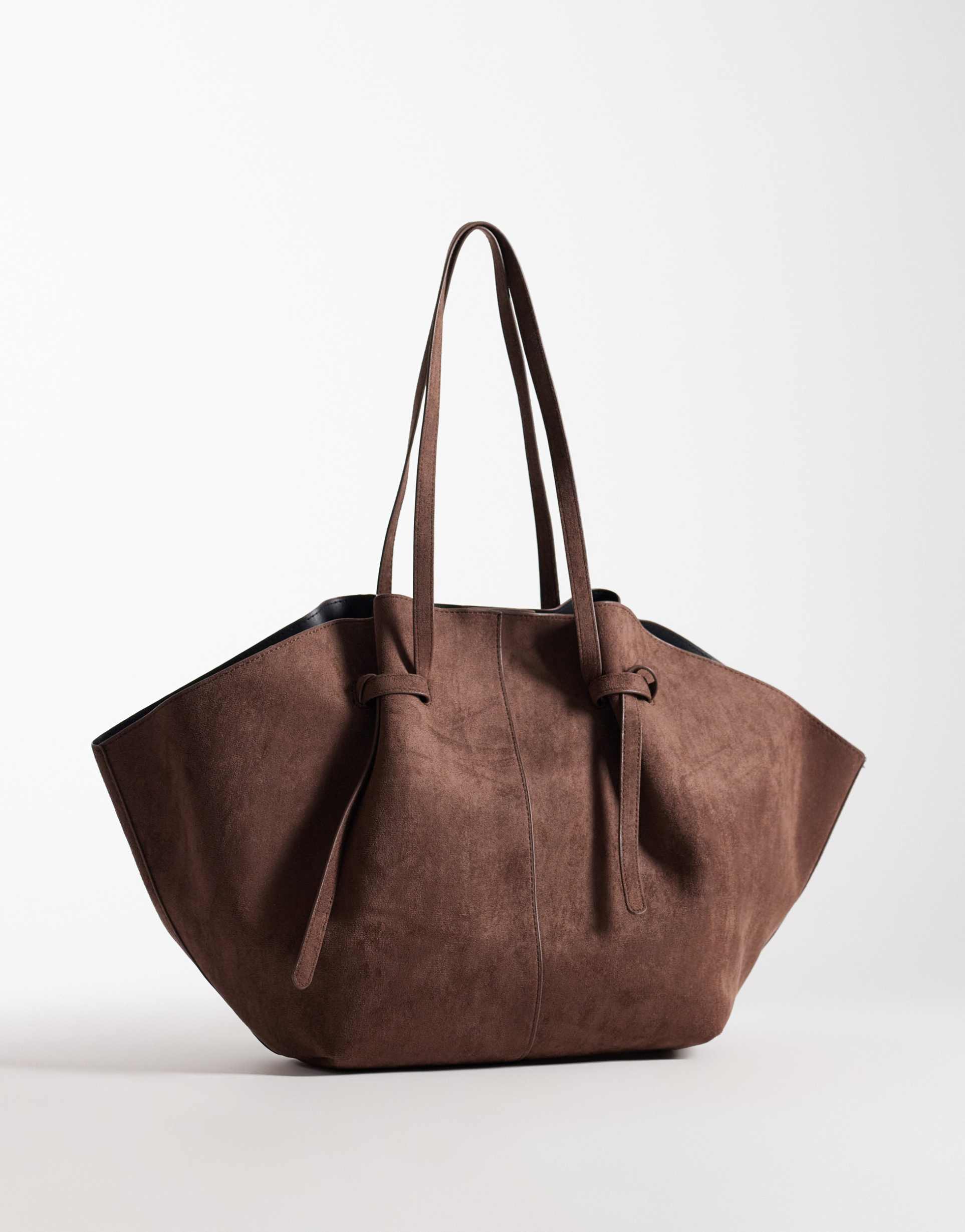 glamorous faux suede structured tote bag in dark brown