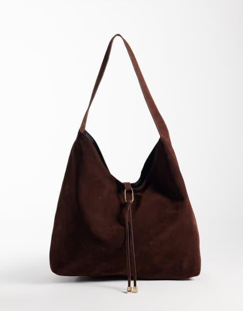 Glamorous faux suede tote bag in brown - view 1