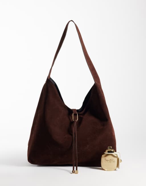 Glamorous faux-suede tote bag in brown, 2 of 4
