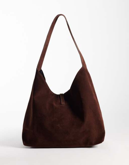 Glamorous faux-suede tote bag in brown, 4 of 4