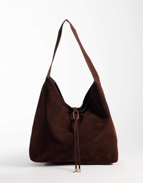 Glamorous faux suede tote in brown - view 1