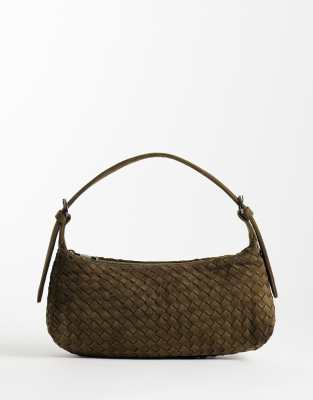 Glamorous faux suede woven mini shoulder bag in khaki green | ASOS
