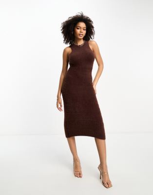 Glamorous - Figurbetontes Maxi-Strickkleid in flauschigem Schokobraun-Brown