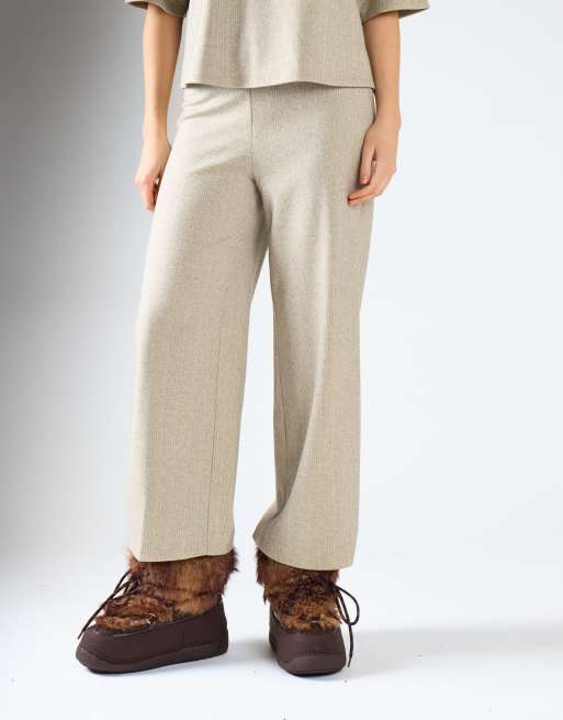 Glamorous Fine ribbed wide straight trousers in khaki marl, 2 of 4