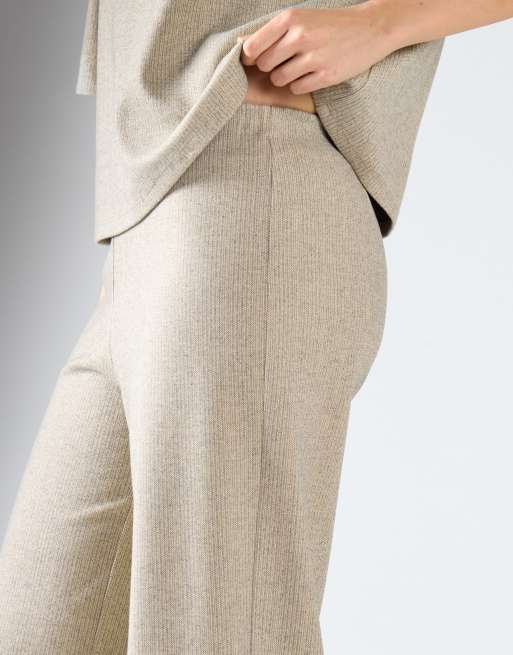 Glamorous Fine ribbed wide straight trousers in khaki marl, 3 of 4