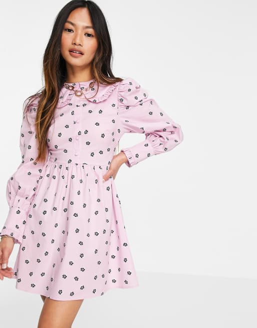 Glamorous – Fioletowa sukienka koszulowa mini z kołnierzykiem w stylu vintage i kwiatowym wzorem