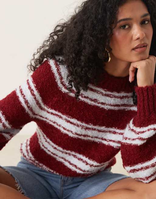 Glamorous fitted boxy knit sweater in blue and burgundy stripe, 3 of 4