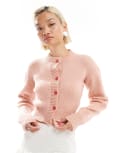 [Glamorous] Glamorous fitted cardigan in pink with contrast buttons 18 PINK