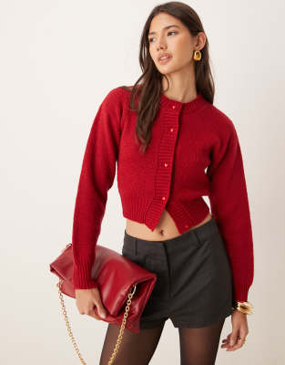 Glamorous fitted cardigan in red with heart buttons - view 1