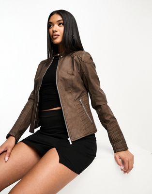 Glamorous fitted faux leather moto jacket