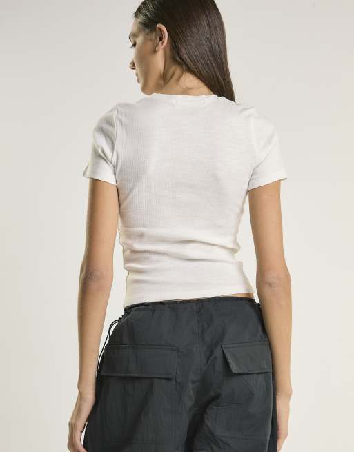 Glamorous Fitted-short-sleeve ribbed-top in off white, 4 of 4