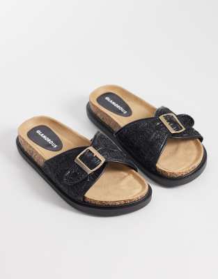 Glamorous - Flache, gewebte Sandalen in Schwarz