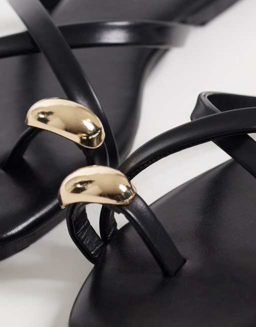 Glamorous – Flache Sandalen in Schwarz mit Zehenring, 4 von 4