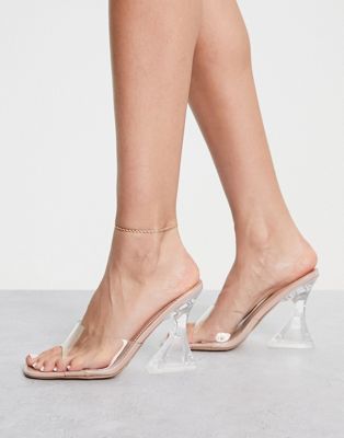 Glamorous flare heel mule sandals in clear - ASOS Price Checker