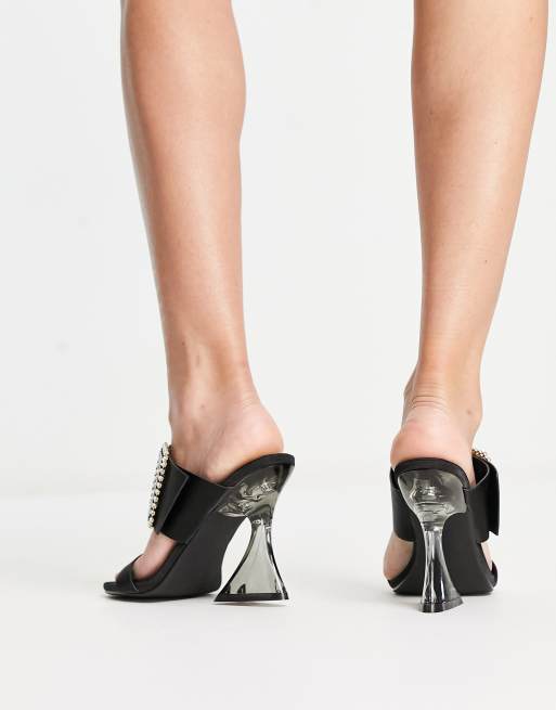 Glamorous flare heel sandal with embellished detail in black , 2 of 4