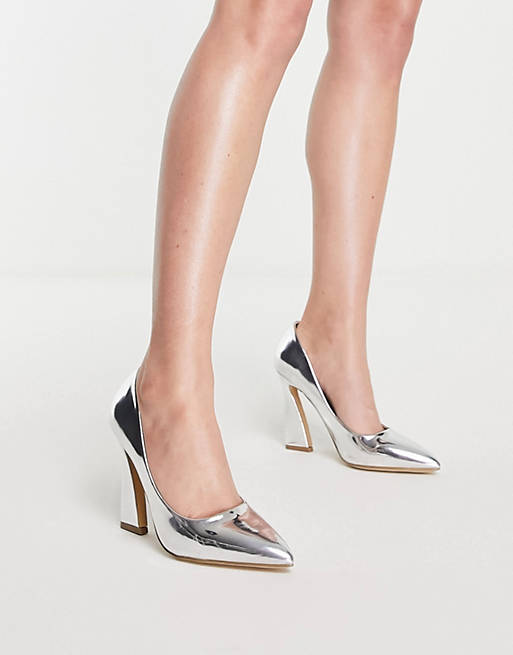 Shoes Heels/Glamorous flared heel shoe in silver 