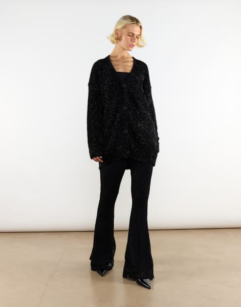 Glamorous Flared knit trousers in black lace - view 1