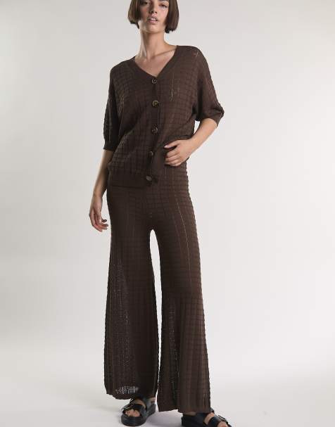 Glamorous Flared knit trousers in brown - view 1