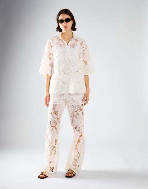 Glamorous Flared leg trousers in white embroidered - view 1