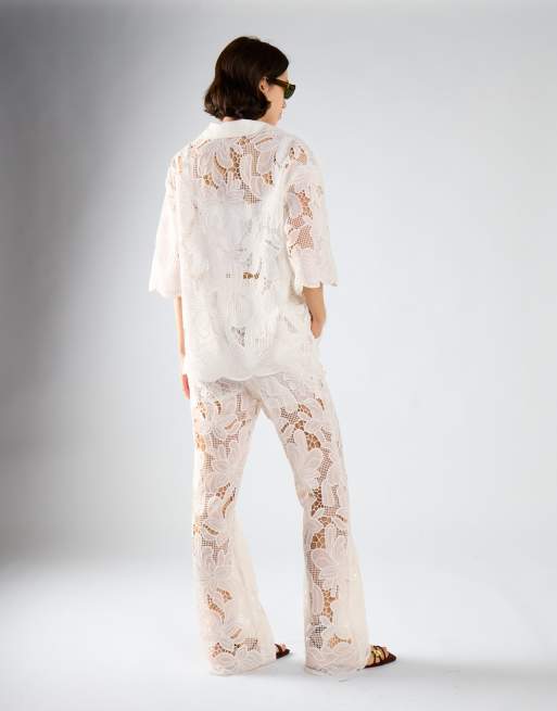 Glamorous Flared leg trousers in white embroidered, 2 of 4
