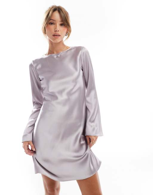 Glamorous Flared-sleeve mini-dress in lilac ash sateen