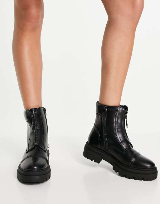 Glamorous black zip store front ankle boots