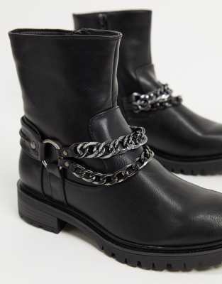 black flat biker boots