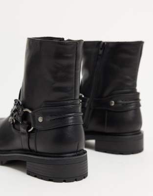 flat leather biker boots