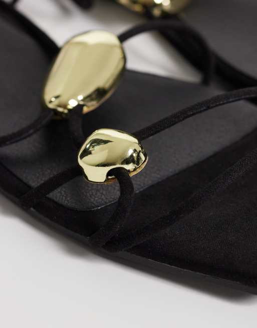 Glamorous flat sandals with gold detail in black, 2 of 4