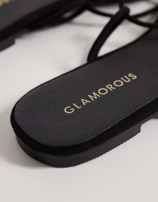 Glamorous flat sandals with gold detail in black, 4 of 4