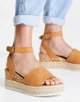 GLAMOROUS FLATFORM ESPADRILLE SANDALS IN TAN-BROWN,FW8445