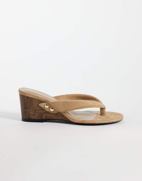 Glamorous flip flop wedge sandals in neutral suede - view 1