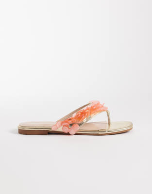 Glamorous Flip Flops With Faux Shells In Orange