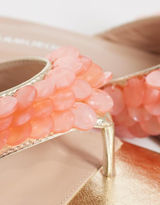 Glamorous flip flops with faux shells in coral, 4 of 4