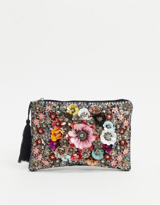floral embellished clutch bag