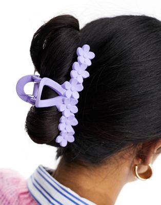Glamorous flower detail claw clip in purple