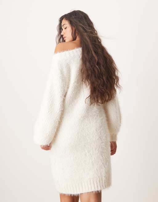 Glamorous fluffy argyle cream knitted mini jumper dress ASOS