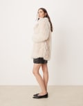 [Glamorous] Glamorous fluffy faux fur boxy coat-Neutral 16 Light stone